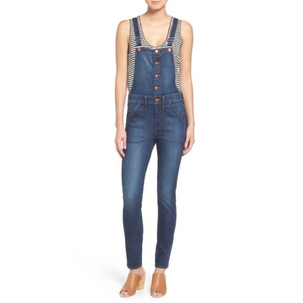 Madewell Dark‎ Blue Denim Overalls Skinny Stretch Open Front